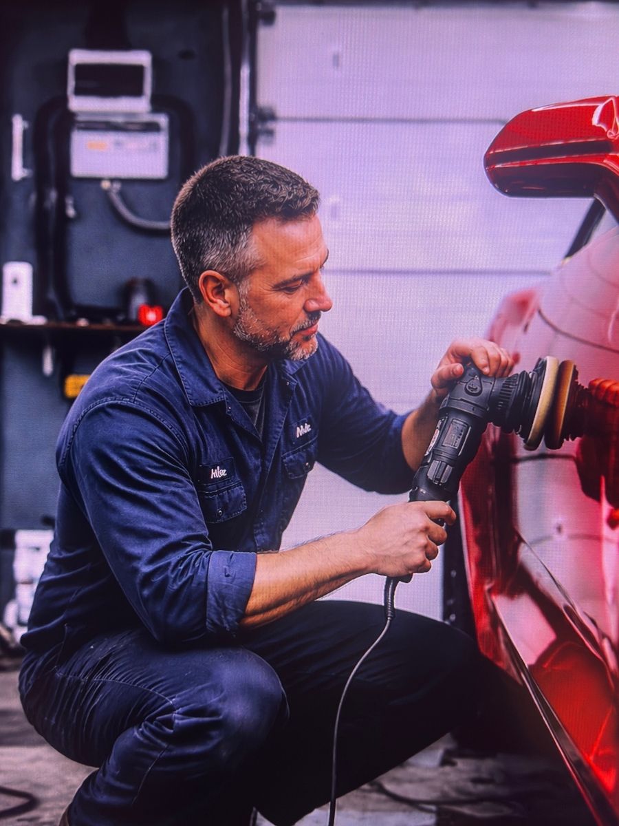 Detailing a car with a dual-action polisher